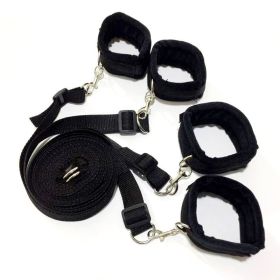 1 Set Of BDSMS Bed Restraints Kit; Wrist Leg Restraint System Hand & Ankle Cuff Bed Restraints Sex Bondage Position Support Sling Sex Play (Color: black, Items: B)